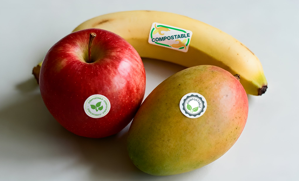 Etiquetas para frutas, papel esmaltado compostable apto para el contacto directo con alimentos arclad