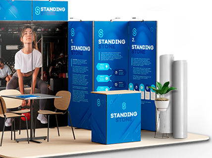 stand con branding hecho en materiales de vinilo arclad Mockup