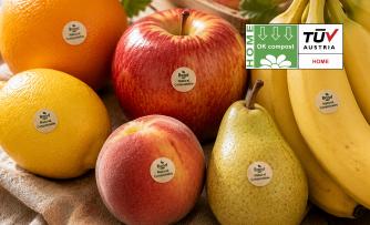 frutas etiquetadas con bond natural compostable certificado ok compost home y ok compost industrial